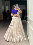 Lorenvalley Fashion White Poly Tasar Viscose Border Lehenga Choli with Dupatta | Grocsy