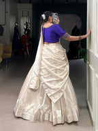 Lorenvalley Fashion White Poly Tasar Viscose Border Lehenga Choli with Dupatta | Grocsy