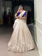 Lorenvalley Fashion White Poly Tasar Viscose Border Lehenga Choli with Dupatta | Grocsy