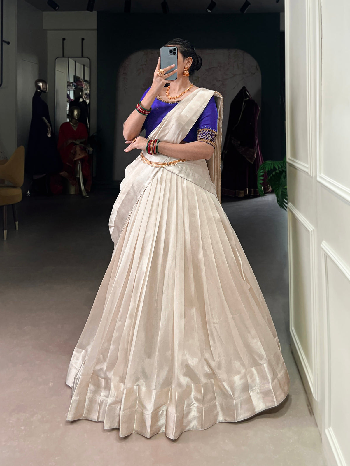 Lorenvalley Fashion White Poly Tasar Viscose Border Lehenga Choli with Dupatta | Grocsy