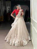 Lorenvalley Fashion White Poly Tasar Viscose Border Lehenga Choli with Dupatta | Grocsy