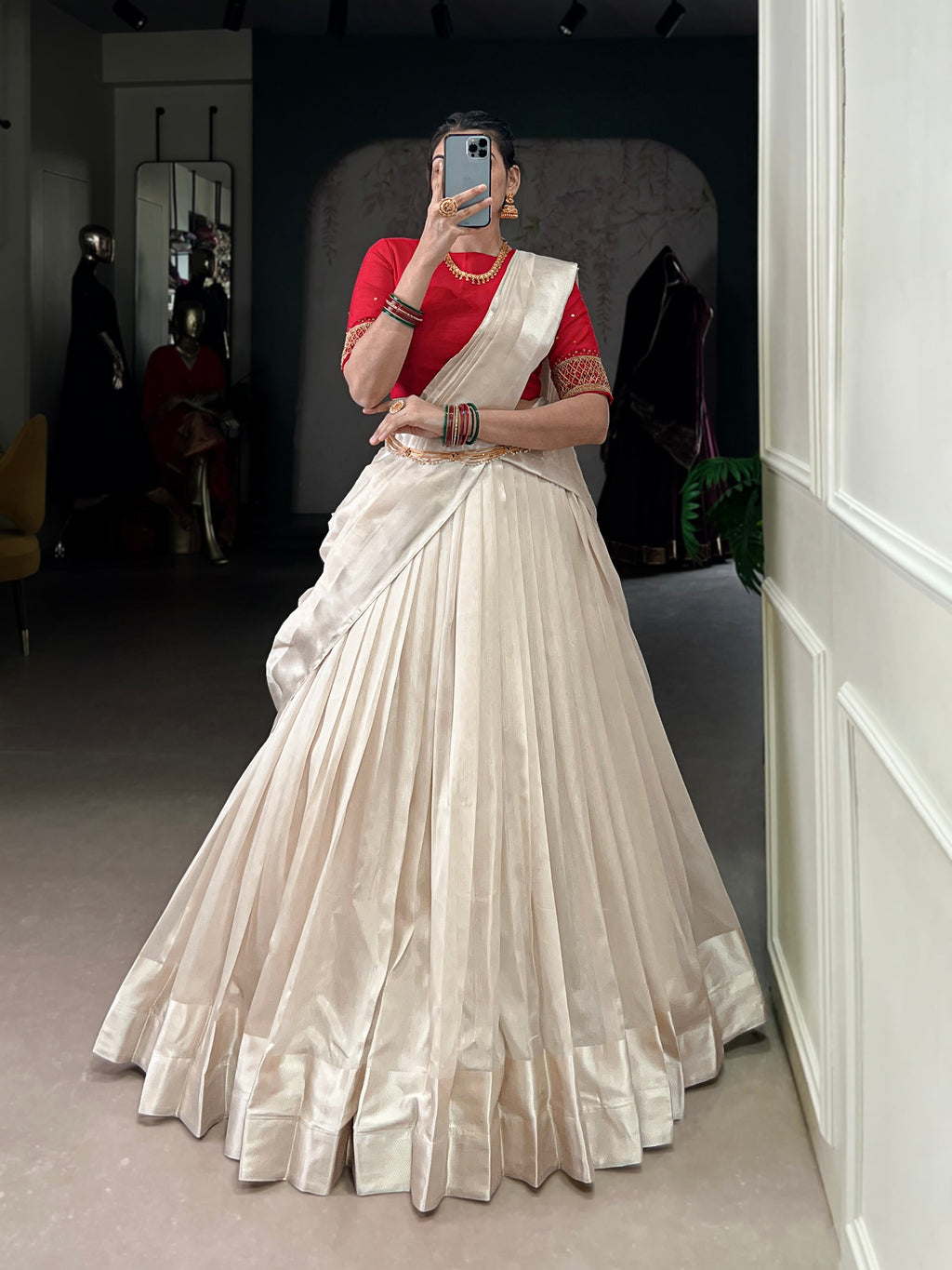 Lorenvalley Fashion White Poly Tasar Viscose Border Lehenga Choli with Dupatta | Grocsy
