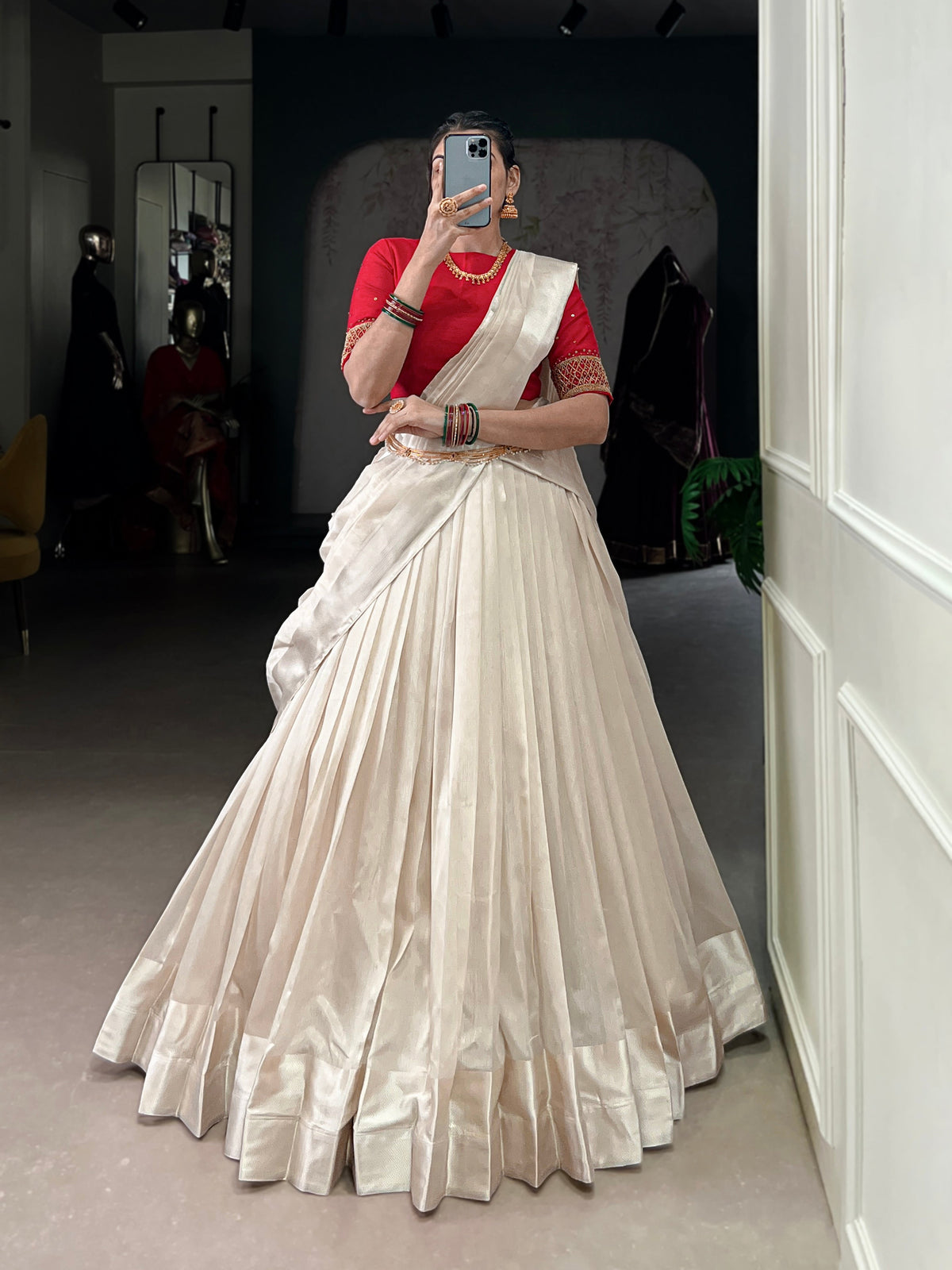 Lorenvalley Fashion White Poly Tasar Viscose Border Lehenga Choli with Dupatta | Grocsy