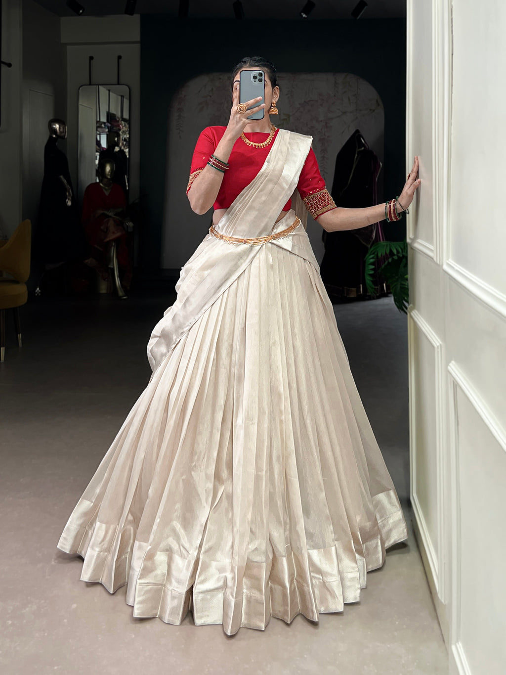 Lorenvalley Fashion White Poly Tasar Viscose Border Lehenga Choli with Dupatta | Grocsy