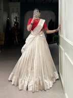 Lorenvalley Fashion White Poly Tasar Viscose Border Lehenga Choli with Dupatta | Grocsy