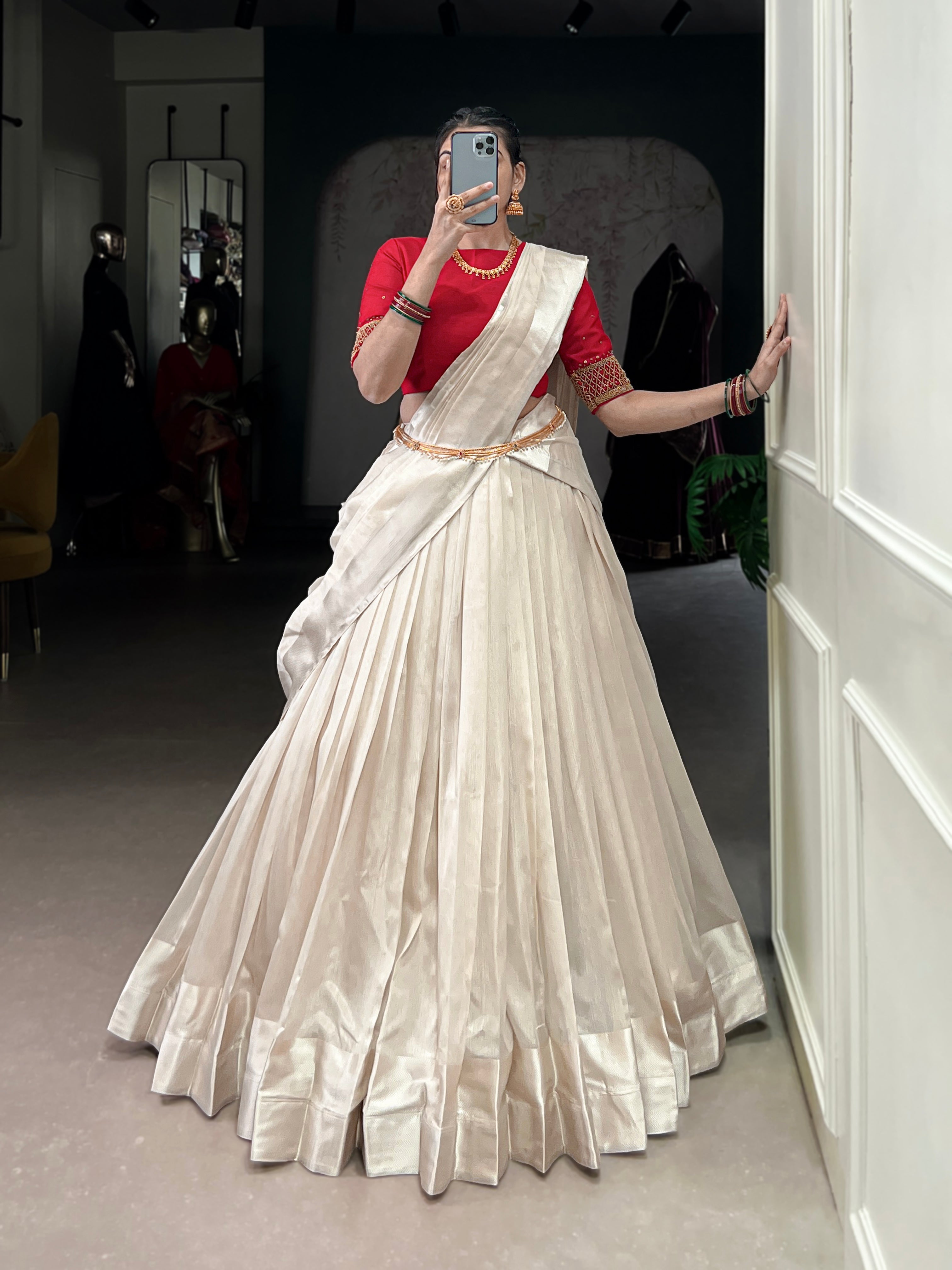 Lorenvalley Fashion White Poly Tasar Viscose Border Lehenga Choli with Dupatta | Grocsy