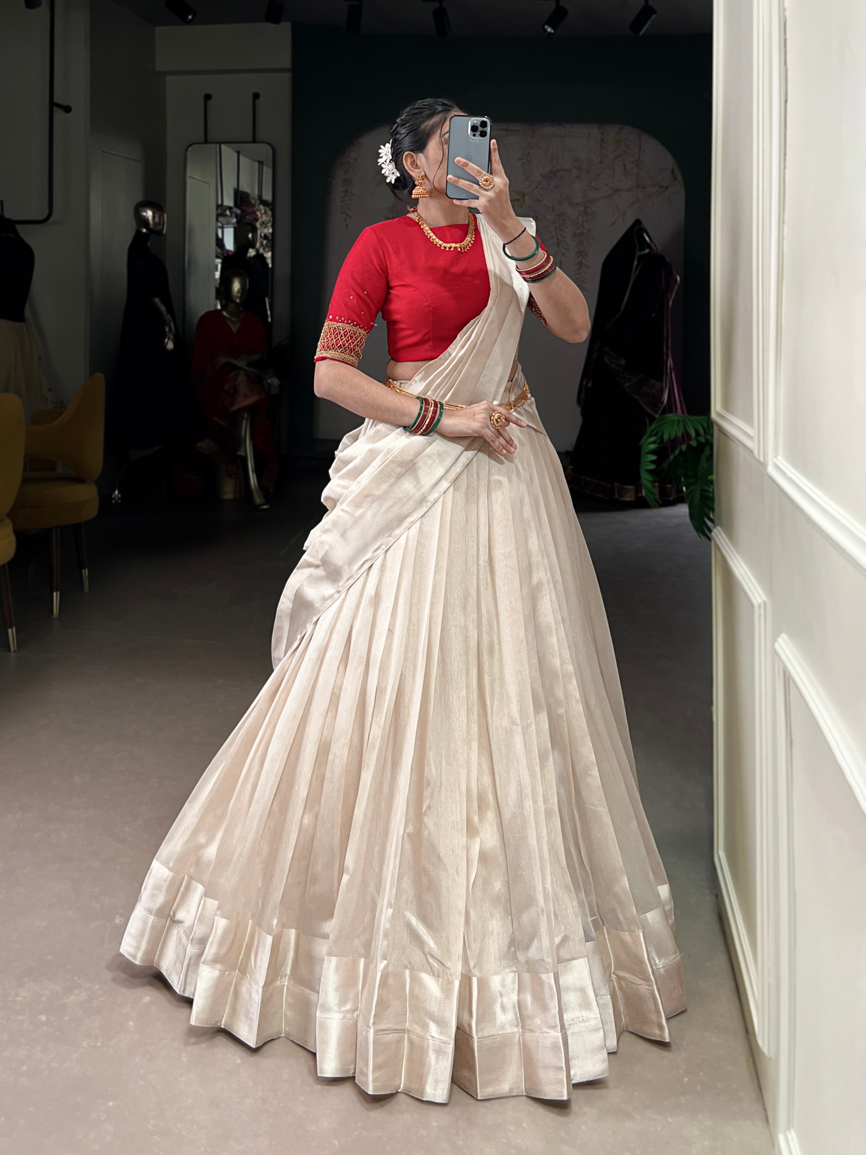 Lorenvalley Fashion White Poly Tasar Viscose Border Lehenga Choli with Dupatta | Grocsy