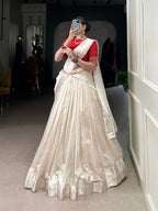 Lorenvalley Fashion White Poly Tasar Viscose Border Lehenga Choli with Dupatta | Grocsy