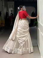 Lorenvalley Fashion White Poly Tasar Viscose Border Lehenga Choli with Dupatta | Grocsy