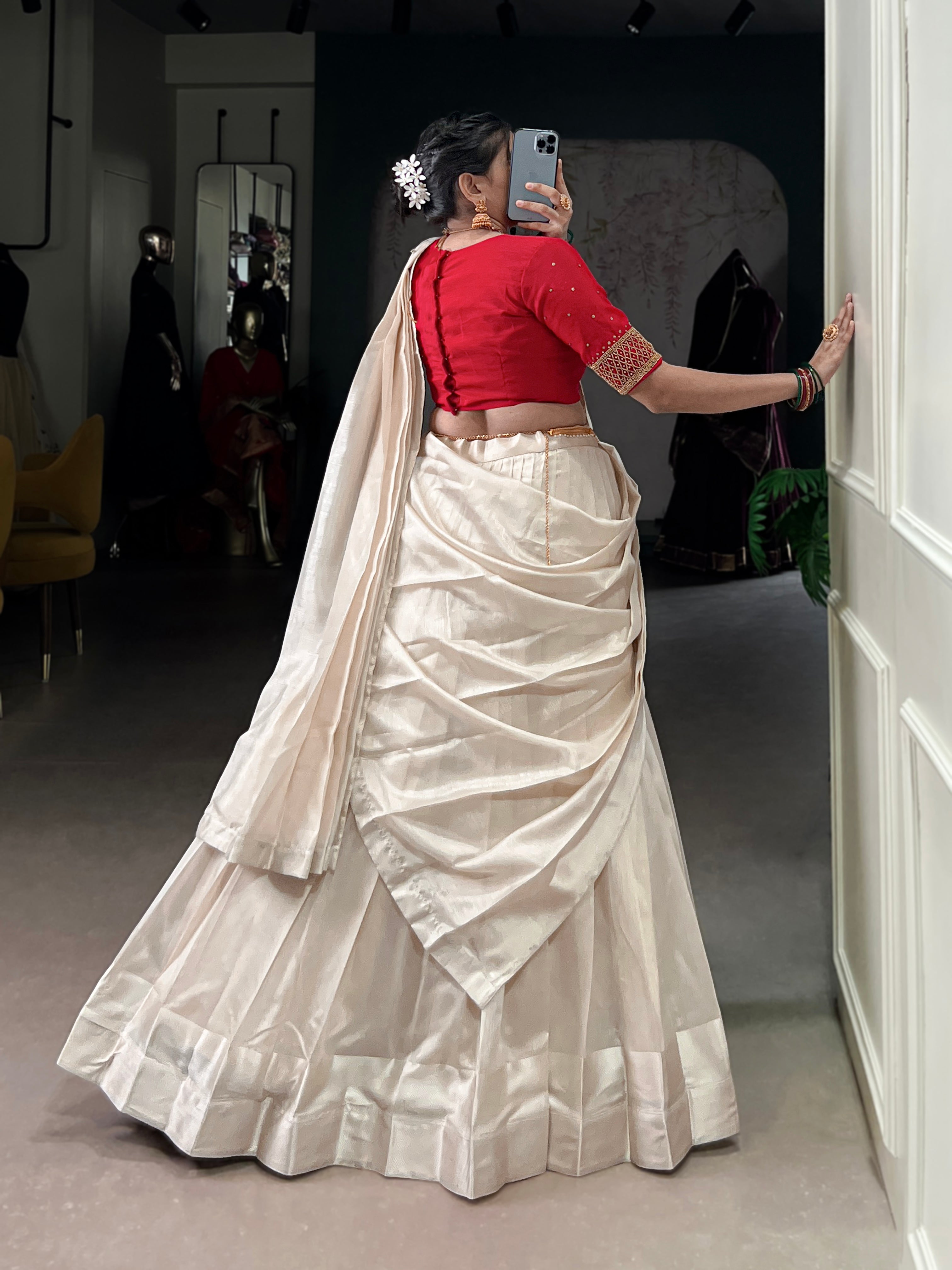 Lorenvalley Fashion White Poly Tasar Viscose Border Lehenga Choli with Dupatta | Grocsy
