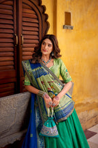 Lorenvalley Fashion Teal Soft Silk Paithani Zari Weaving Work With Sequins and Thread Embroidery Scallop Lace Border Lehenga Choli with Dupatta | Grocsy
