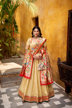 Lorenvalley Fashion Cream Silk Paithani Zari Weaving Work With Lace Border Lehenga Choli with Dupatta | Grocsy