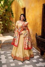 Lorenvalley Fashion Cream Silk Paithani Zari Weaving Work With Lace Border Lehenga Choli with Dupatta | Grocsy