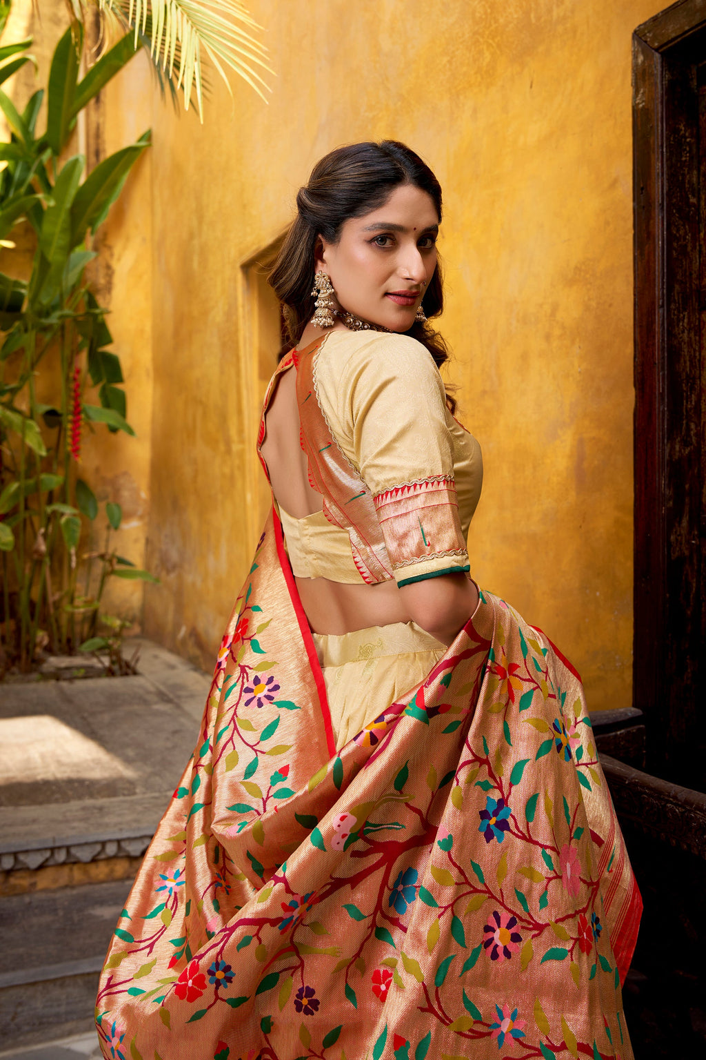 Lorenvalley Fashion Cream Silk Paithani Zari Weaving Work With Lace Border Lehenga Choli with Dupatta | Grocsy