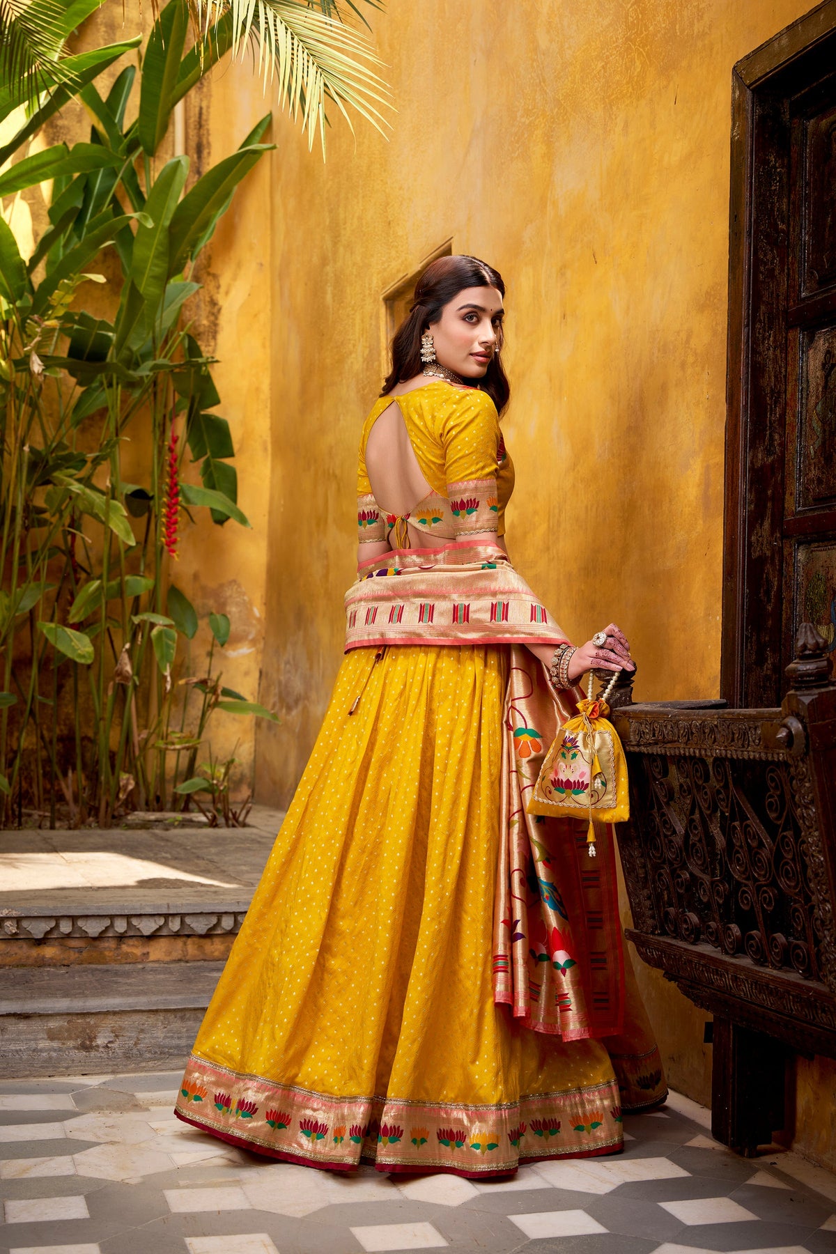 Lorenvalley Fashion Yellow Silk Paithani Zari Weaving Work With Lace Border Lehenga Choli with Dupatta | Grocsy