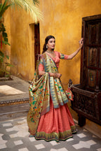 Lorenvalley Fashion Peach Silk Paithani Zari Weaving Work With Lace Border Lehenga Choli with Dupatta | Grocsy