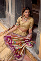Lorenvalley Fashion Cream Simmer Organza Zari Weaving Work With Lace Border Lehenga Choli with Dupatta | Grocsy