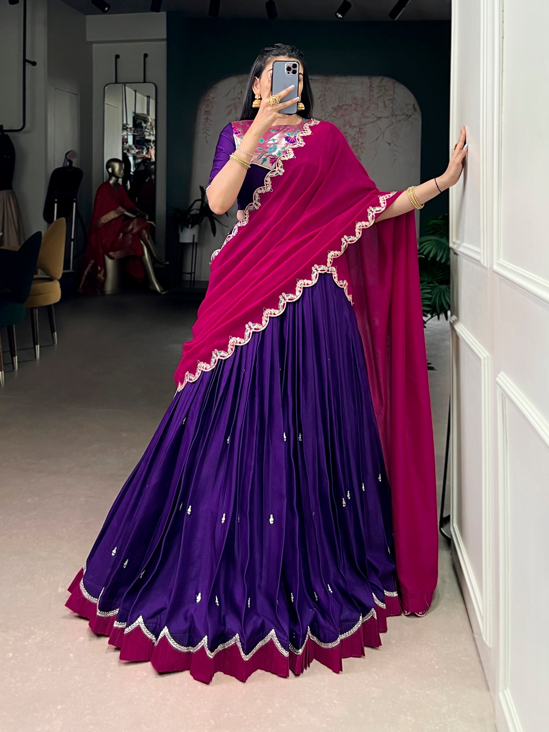 Lorenvalley Fashion Purple Naysha Silk Sequins and Thread Embroidery Work with Lace Border Lehenga Choli with Dupatta | Grocsy