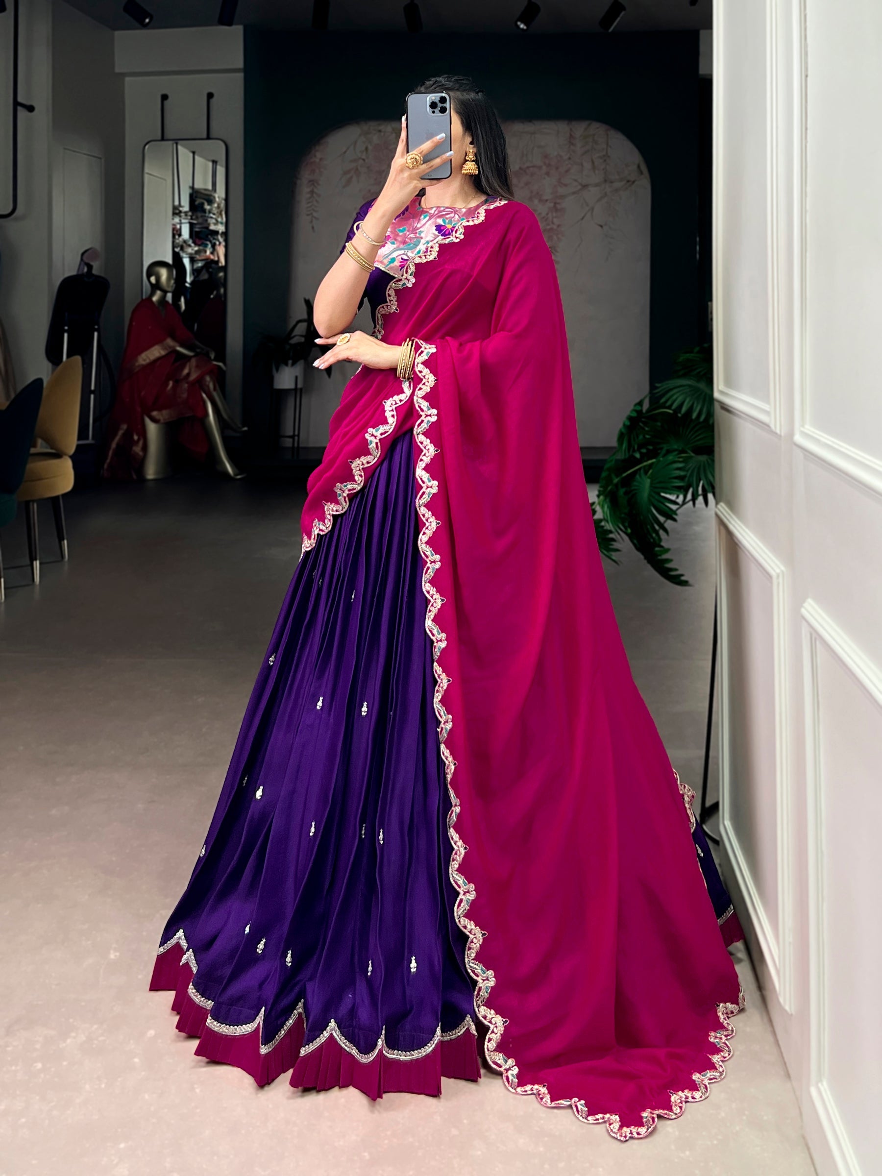 Lorenvalley Fashion Purple Naysha Silk Sequins and Thread Embroidery Work with Lace Border Lehenga Choli with Dupatta | Grocsy