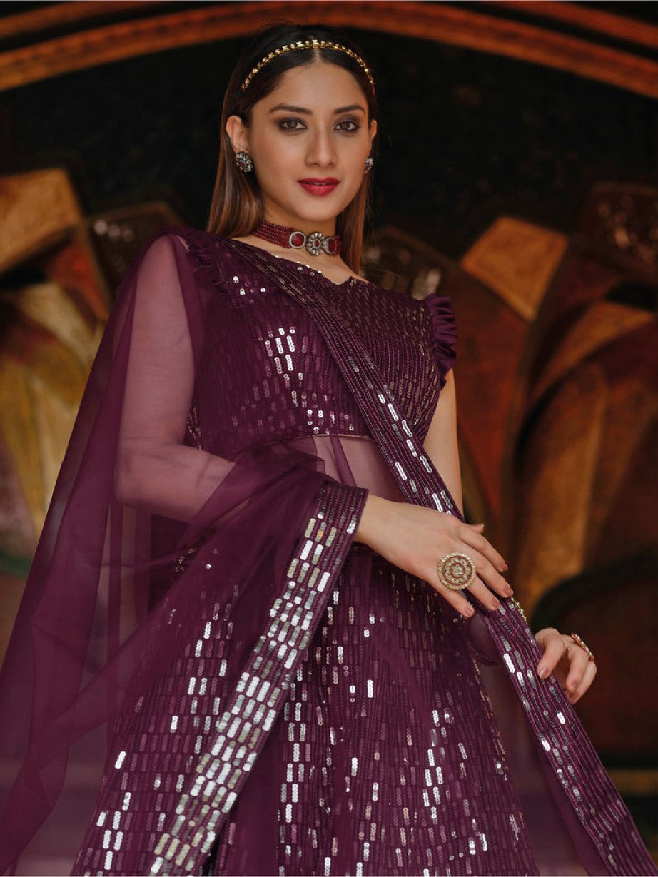 Anaita Violet Net Lehenga Choli With Embroidery & Sequence Work | Grocsy
