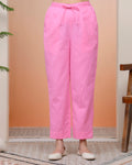 Vaasva Women Pink Cotton Flax Solid Straight Pants | Grocsy