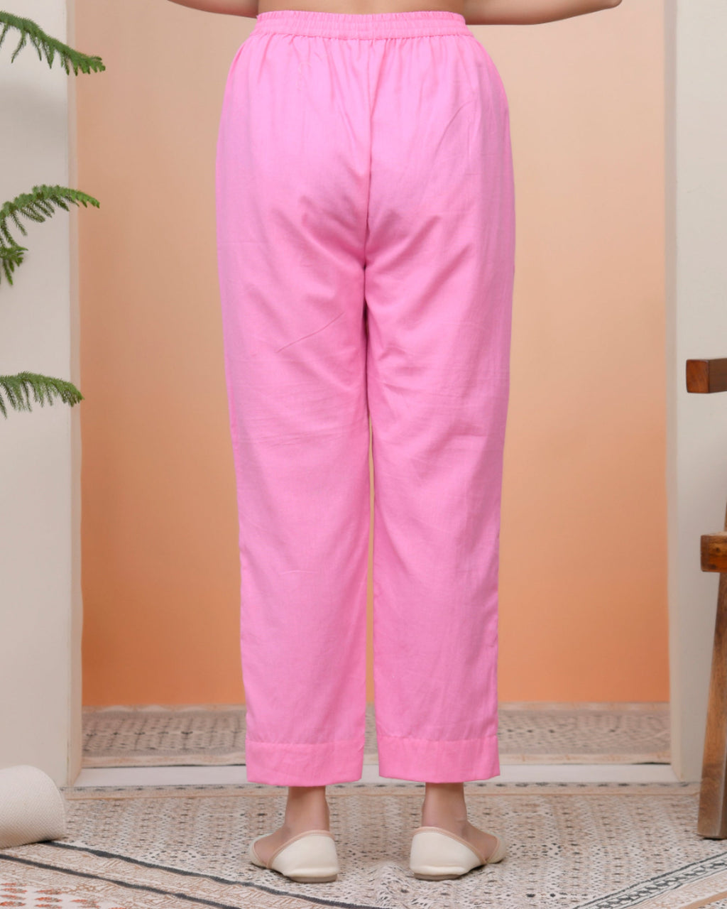 Vaasva Women Pink Cotton Flax Solid Straight Pants | Grocsy