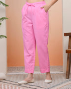 Vaasva Women Pink Cotton Flax Solid Straight Pants | Grocsy