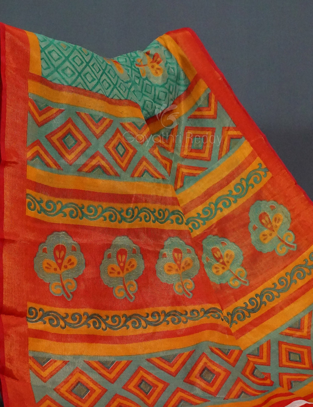 Sea Green Colour With Orange Blouse Cotton Brasso Saree By Gayathri Reddy Designer Studio | Grocsy