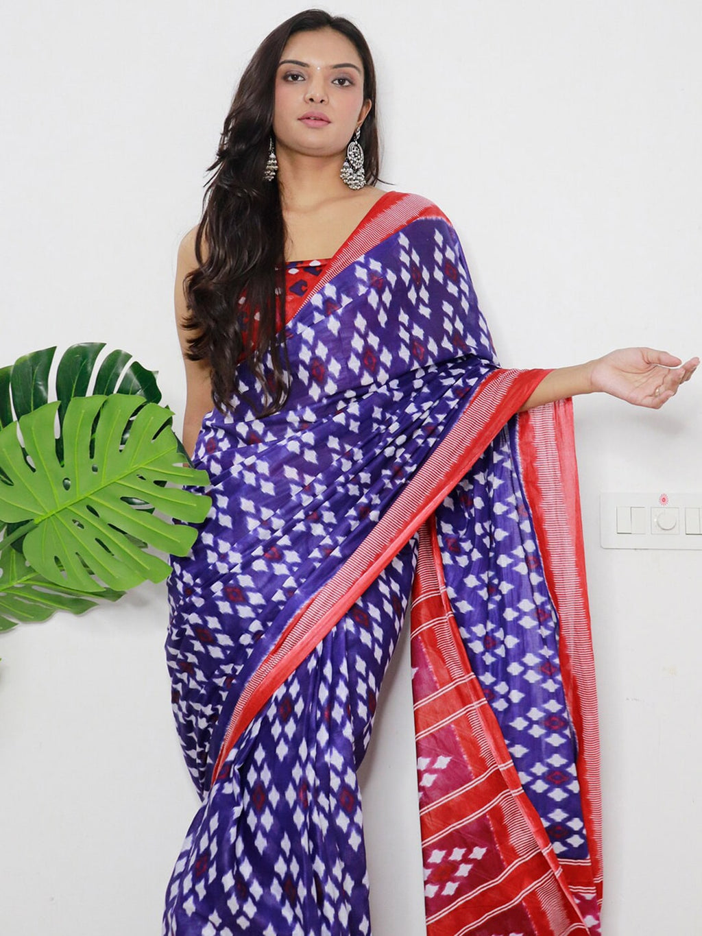 Saree Mall Ethnic Motifs Printed Pure Cotton Ikat Sarees | Grocsy