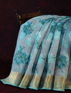 Pastel Blue Colour Floral All Over Print Semi Chanderi Saree By Gayathri Reddy Designer Studio | Grocsy