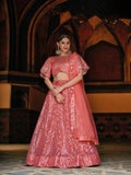 Anaita Peach Net Lehenga Choli With Embroidery & Sequence Work | Grocsy