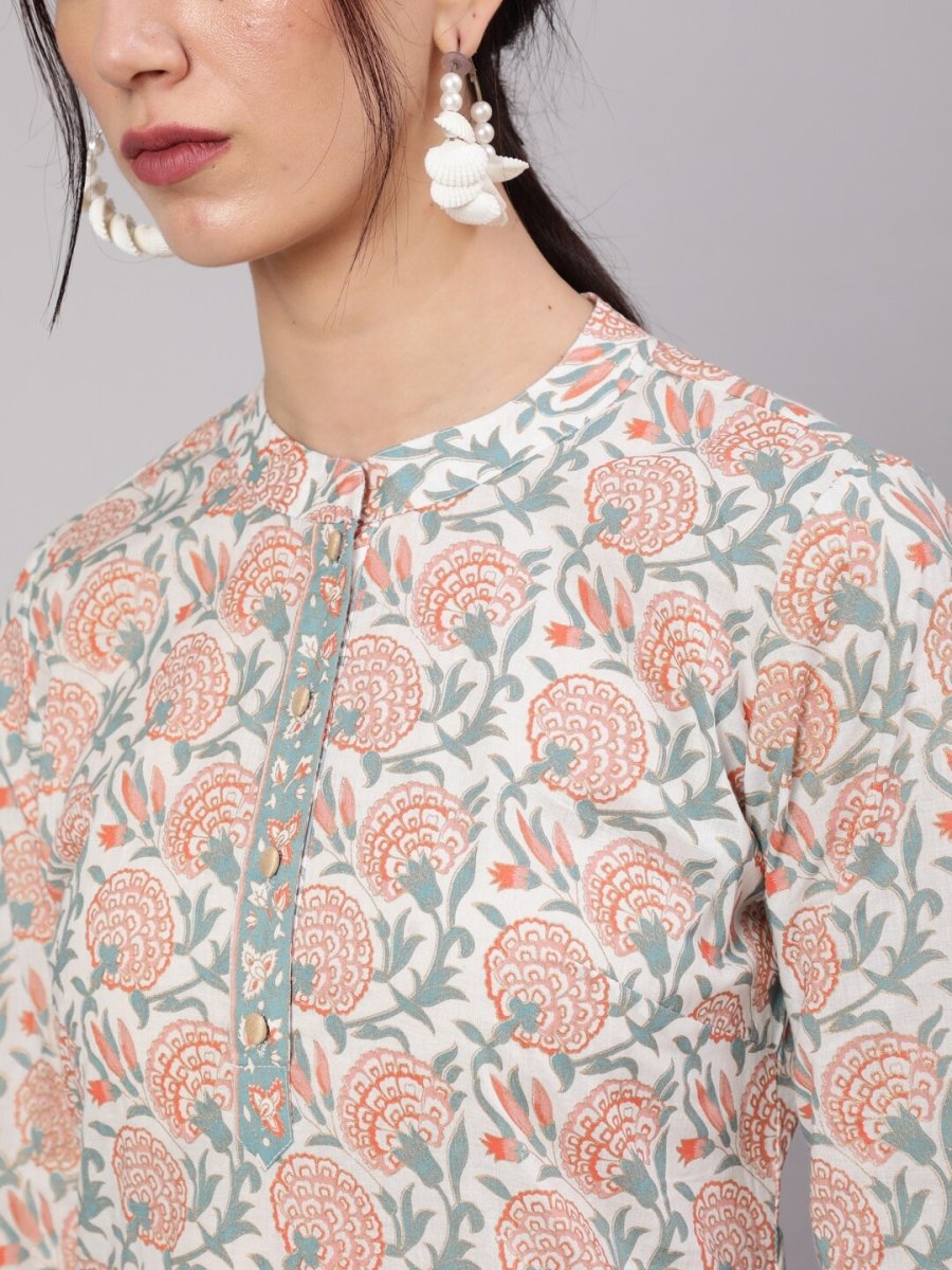 Aks Floral Printed Pure Cotton Kurta With Trousers | Grocsy