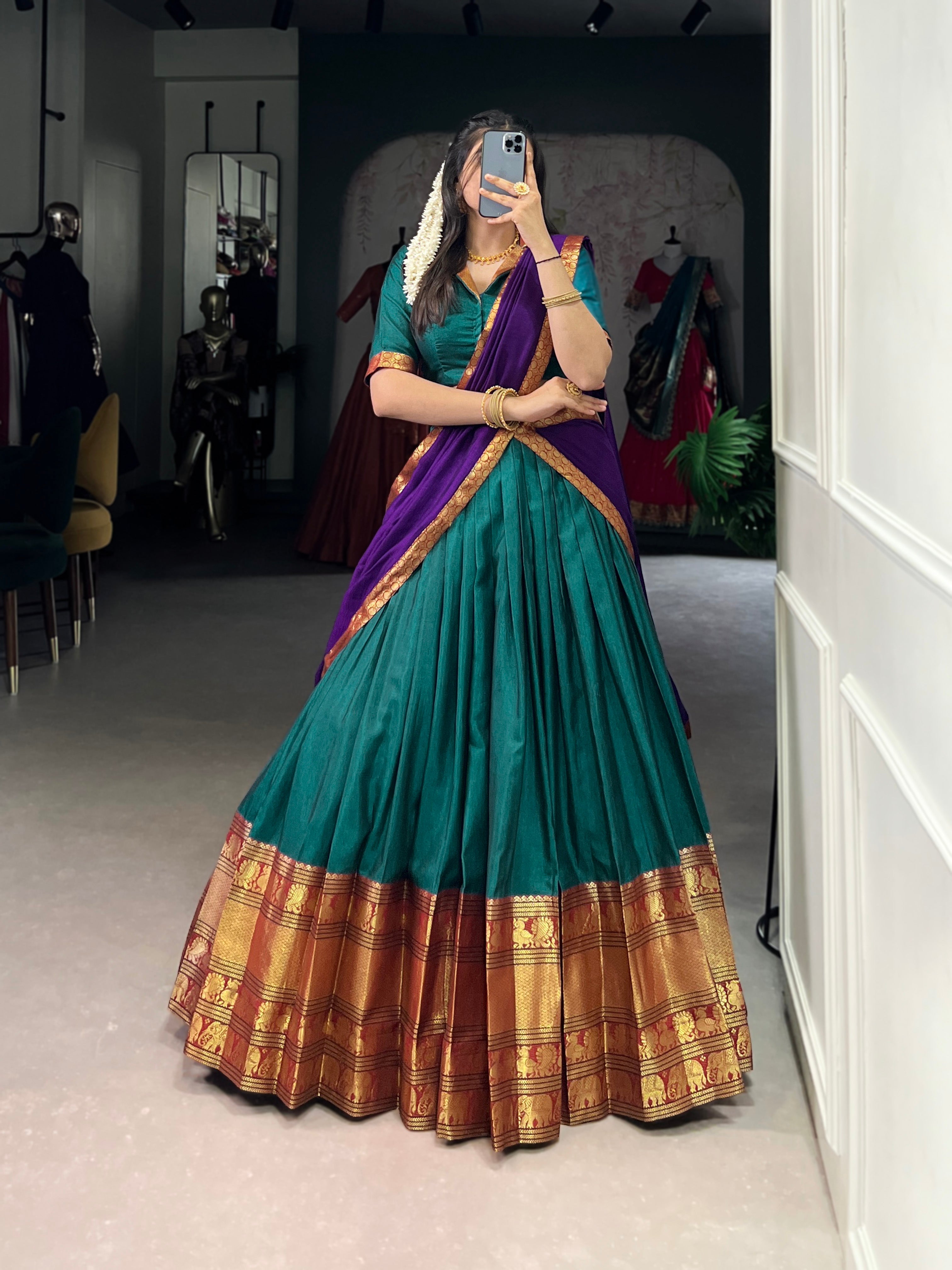 Lorenvalley Fashion Firozi Narayan Pet Silk Zari Weaving Work Lehenga Choli with Dupatta | Grocsy