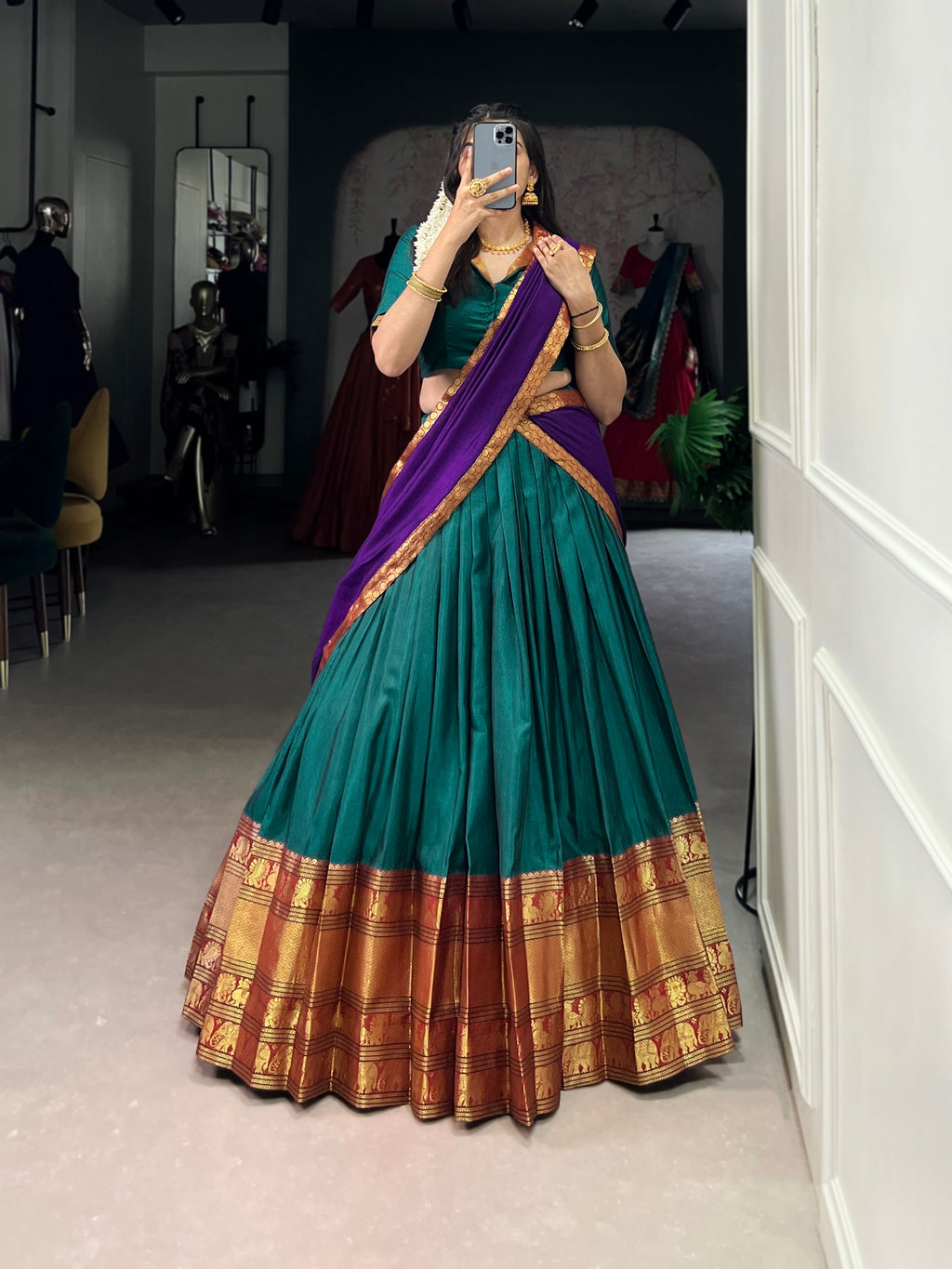 Lorenvalley Fashion Firozi Narayan Pet Silk Zari Weaving Work Lehenga Choli with Dupatta | Grocsy