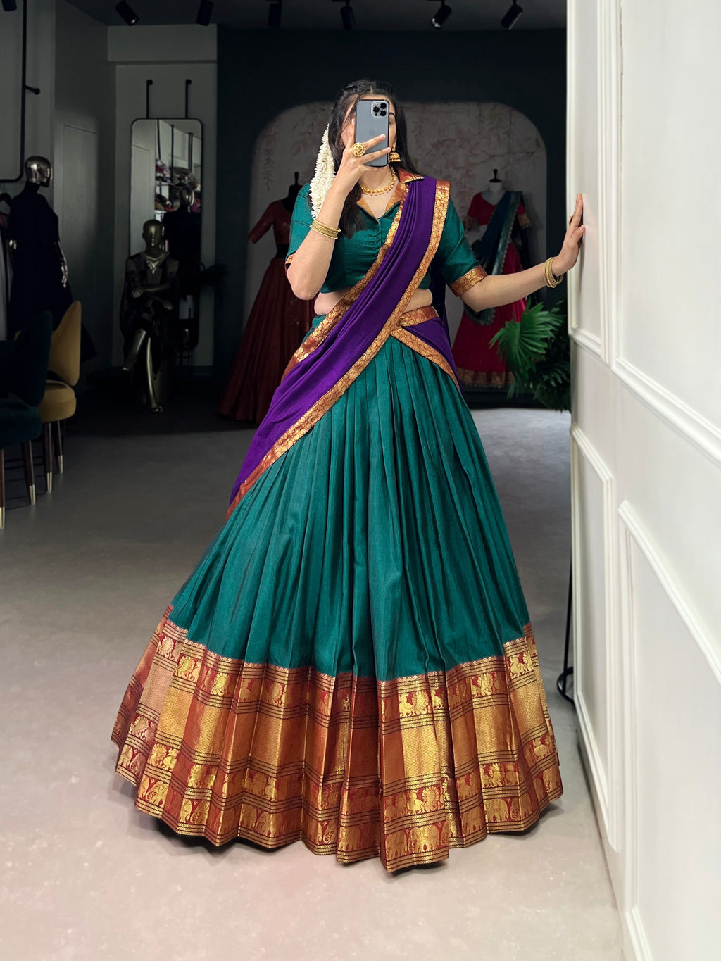 Lorenvalley Fashion Firozi Narayan Pet Silk Zari Weaving Work Lehenga Choli with Dupatta | Grocsy