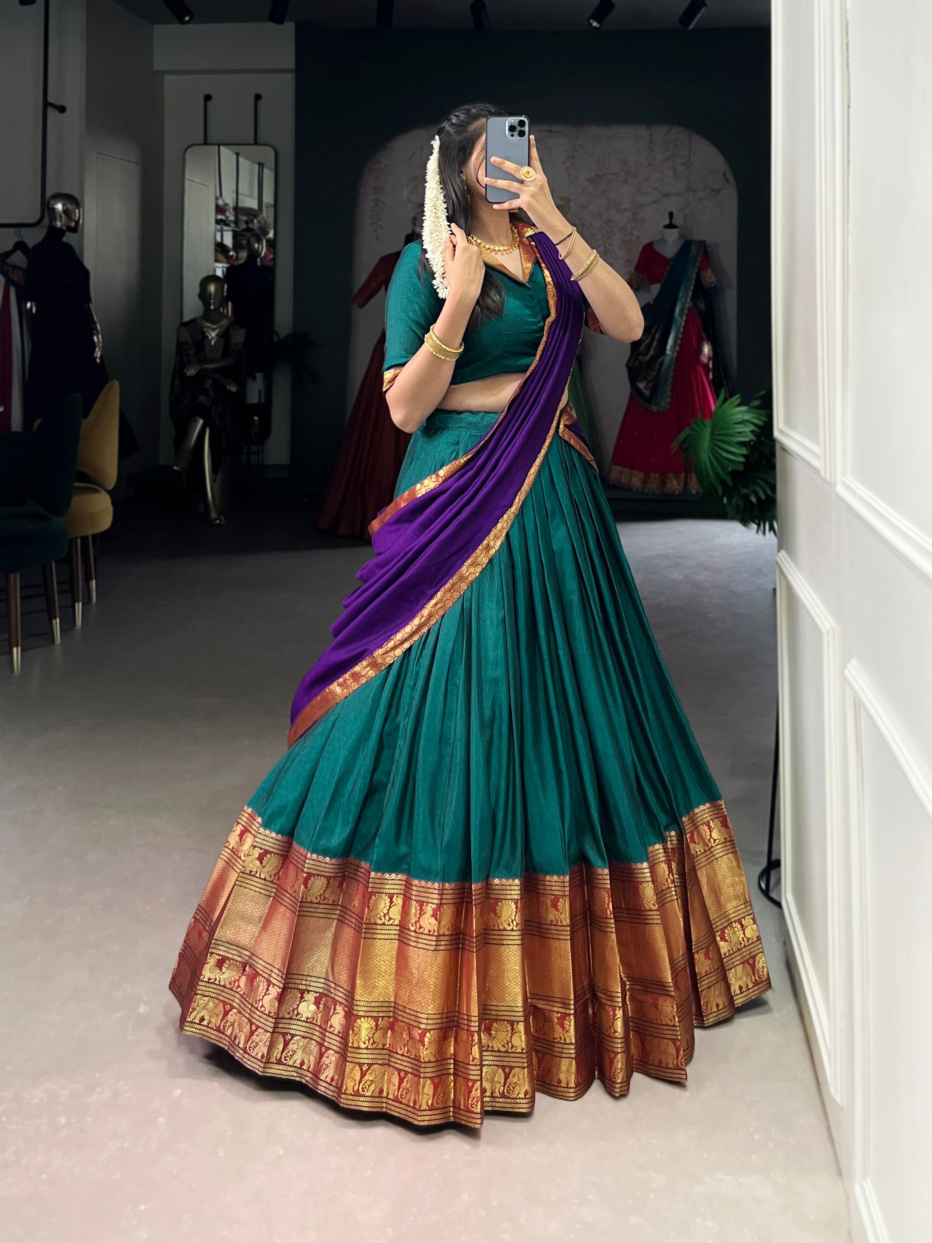 Lorenvalley Fashion Firozi Narayan Pet Silk Zari Weaving Work Lehenga Choli with Dupatta | Grocsy