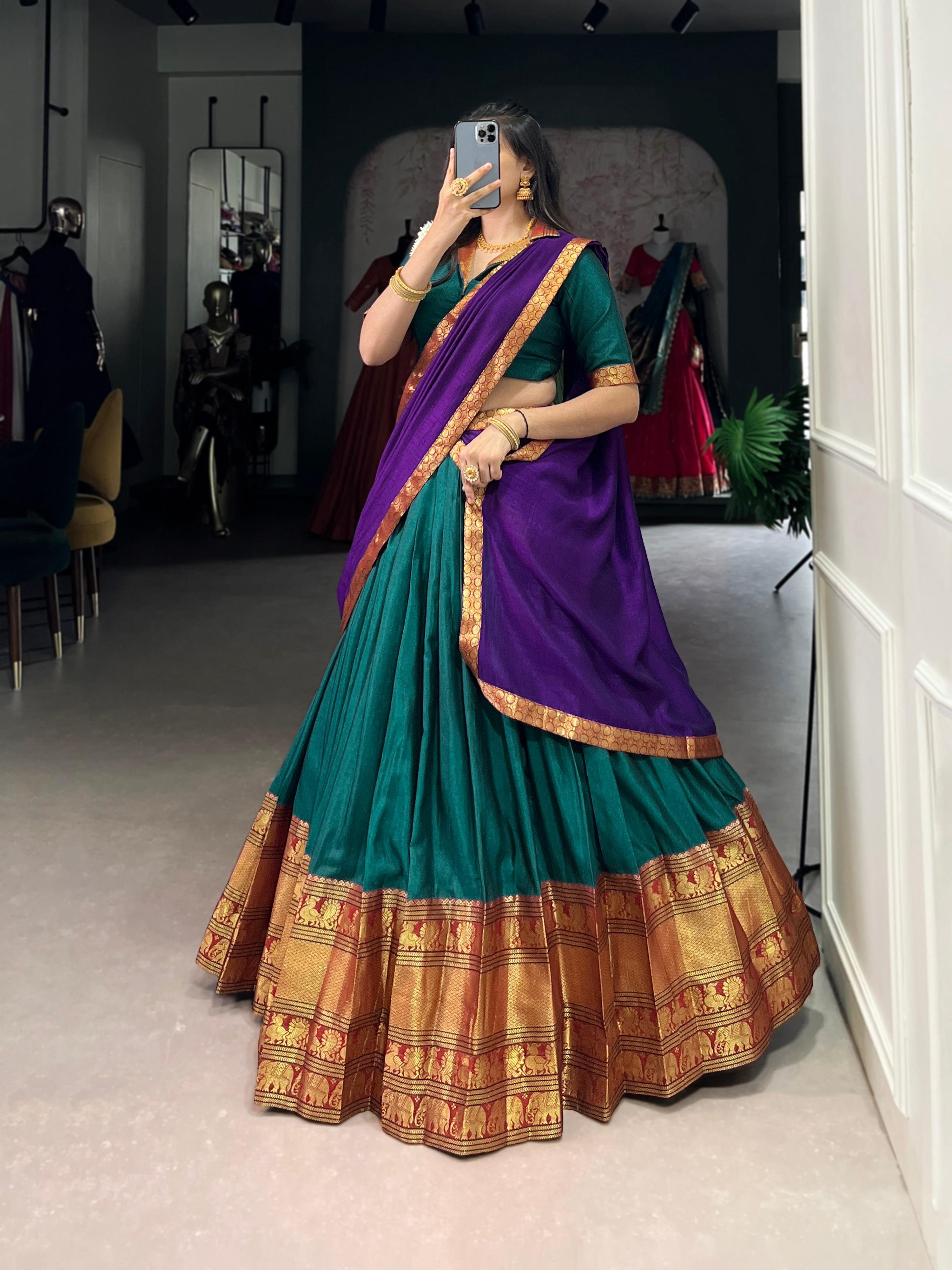 Lorenvalley Fashion Firozi Narayan Pet Silk Zari Weaving Work Lehenga Choli with Dupatta | Grocsy