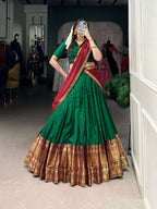 Lorenvalley Fashion Green Narayan Pet Silk Zari Weaving Work Lehenga Choli with Dupatta | Grocsy