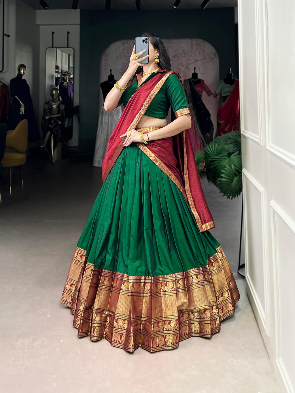 Lorenvalley Fashion Green Narayan Pet Silk Zari Weaving Work Lehenga Choli with Dupatta | Grocsy