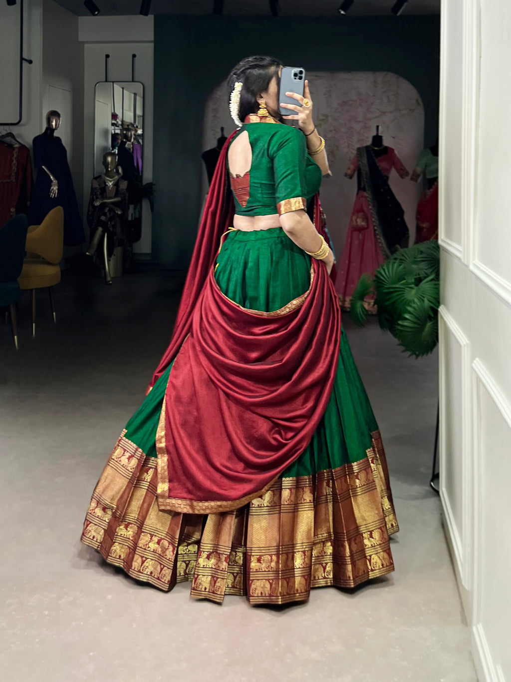 Lorenvalley Fashion Green Narayan Pet Silk Zari Weaving Work Lehenga Choli with Dupatta | Grocsy
