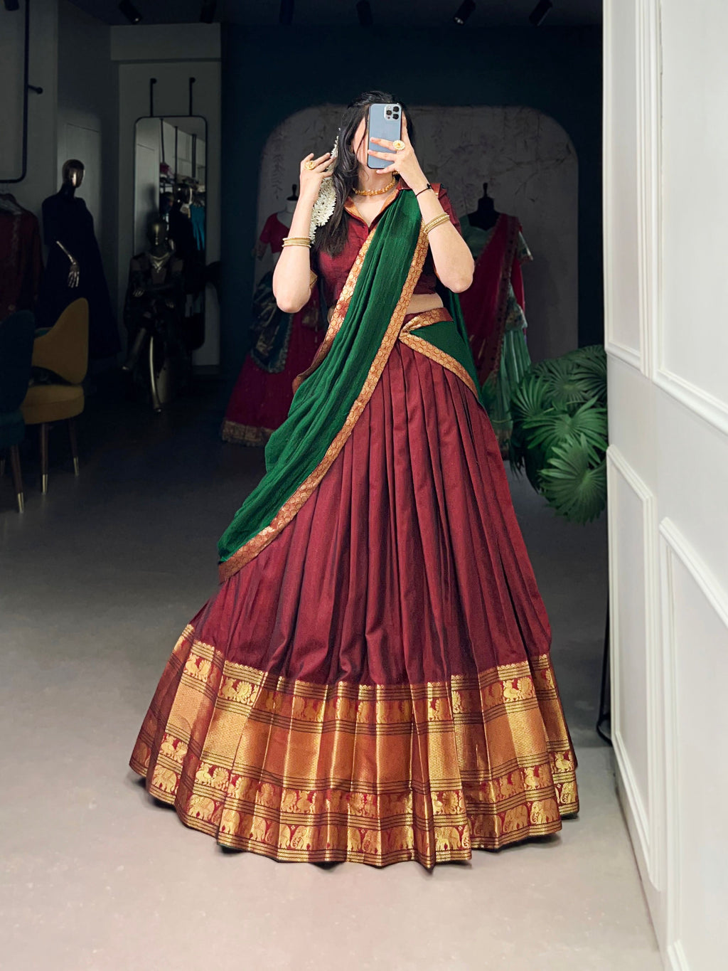 Lorenvalley Fashion Maroon Narayan Pet Silk Zari Weaving Work Lehenga Choli with Dupatta | Grocsy