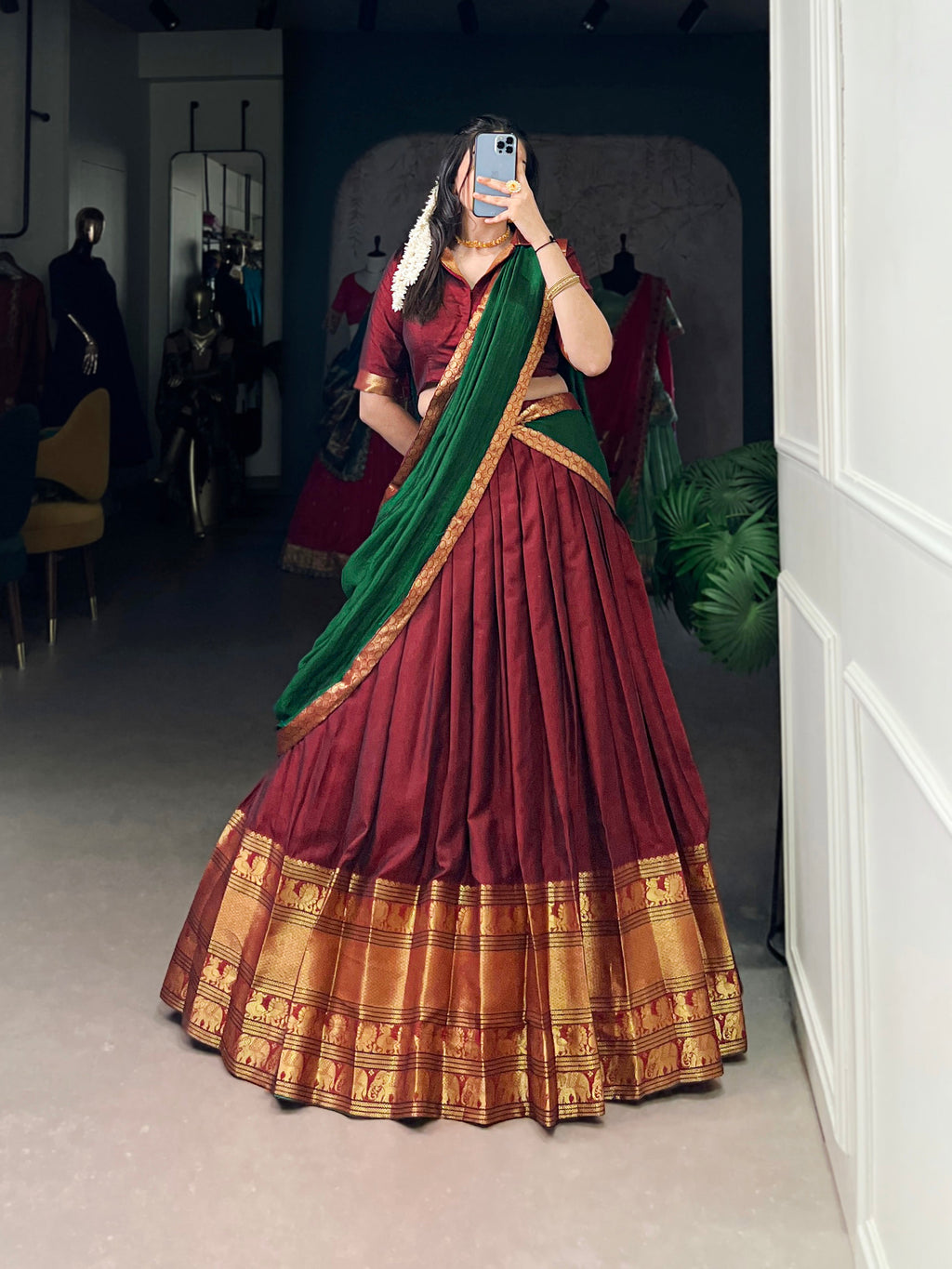 Lorenvalley Fashion Maroon Narayan Pet Silk Zari Weaving Work Lehenga Choli with Dupatta | Grocsy
