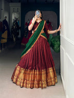 Lorenvalley Fashion Maroon Narayan Pet Silk Zari Weaving Work Lehenga Choli with Dupatta | Grocsy