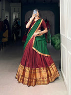 Lorenvalley Fashion Maroon Narayan Pet Silk Zari Weaving Work Lehenga Choli with Dupatta | Grocsy