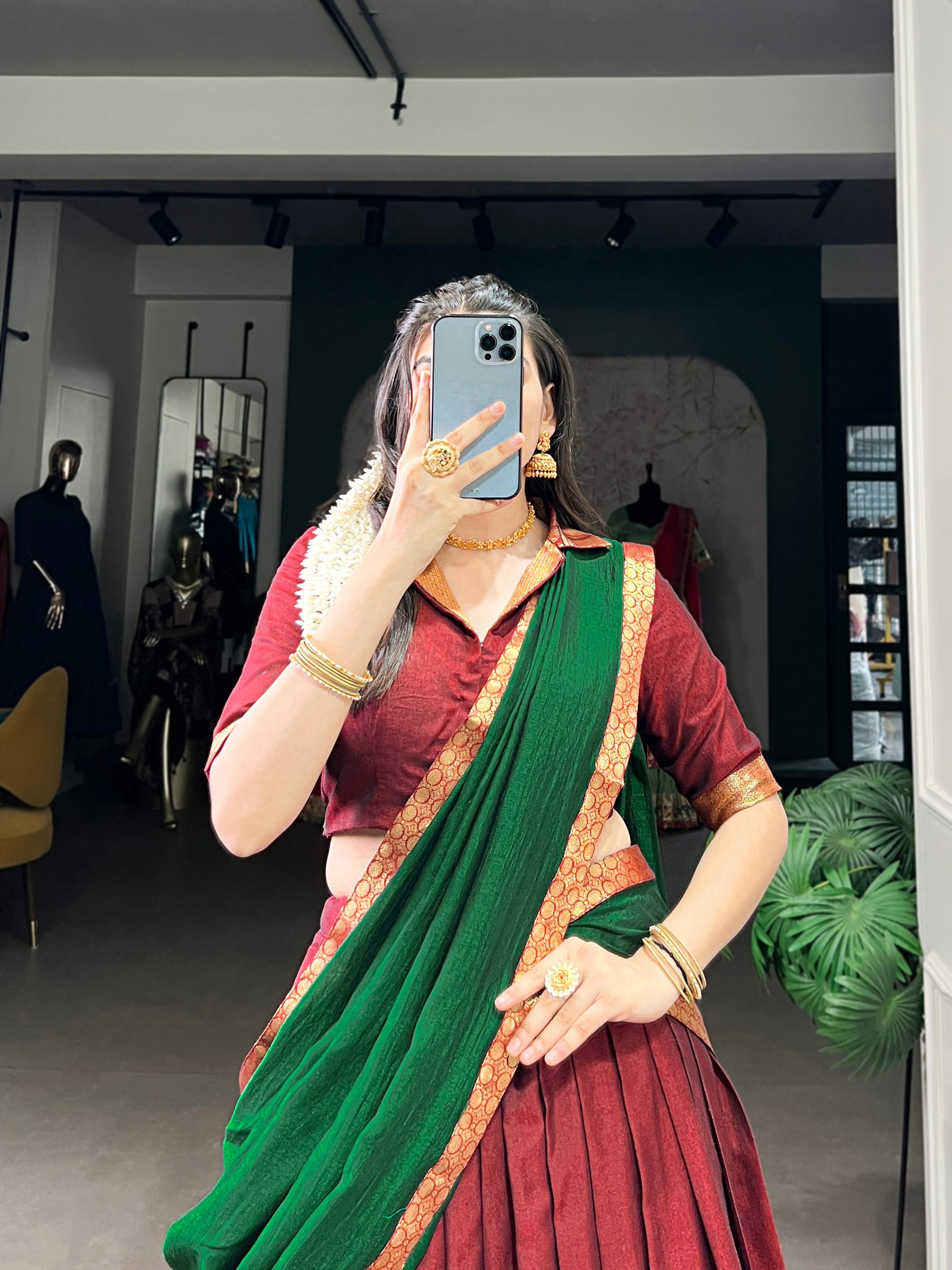 Lorenvalley Fashion Maroon Narayan Pet Silk Zari Weaving Work Lehenga Choli with Dupatta | Grocsy
