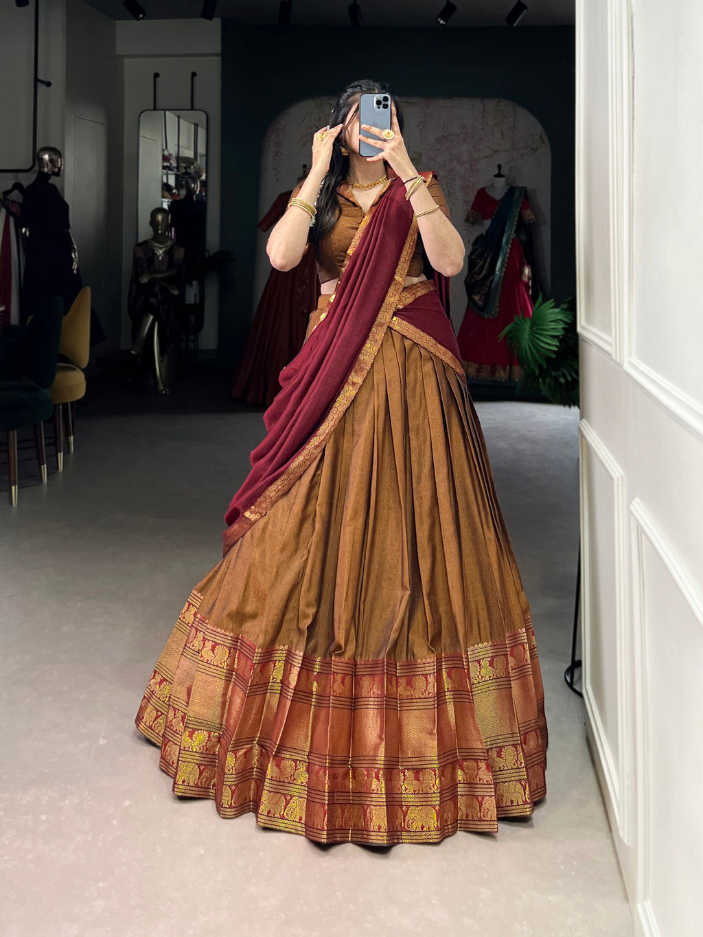 Lorenvalley Fashion Mustard Narayan Pet Silk Zari Weaving Work Lehenga Choli with Dupatta | Grocsy