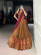 Lorenvalley Fashion Mustard Narayan Pet Silk Zari Weaving Work Lehenga Choli with Dupatta | Grocsy