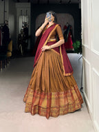 Lorenvalley Fashion Mustard Narayan Pet Silk Zari Weaving Work Lehenga Choli with Dupatta | Grocsy
