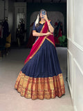 Lorenvalley Fashion Navyblue Narayan Pet Silk Zari Weaving Work Lehenga Choli with Dupatta | Grocsy