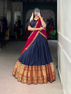 Lorenvalley Fashion Navyblue Narayan Pet Silk Zari Weaving Work Lehenga Choli with Dupatta | Grocsy
